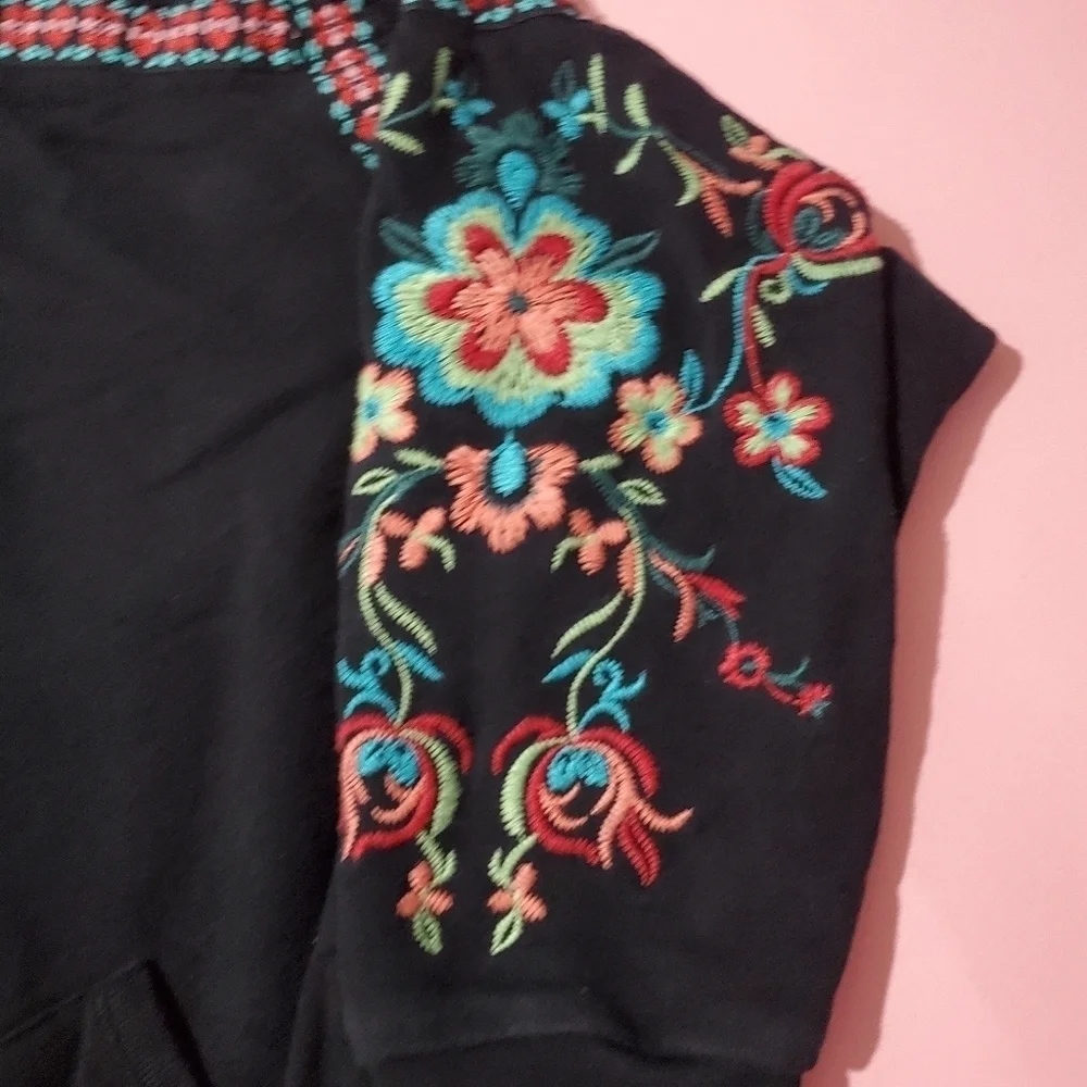 Forever 21 Colorful embroidered Flowers Floral Mesh Embroidery Zip Up Jacket - Picture 3 of 6